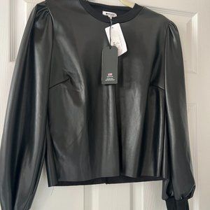LA Made Tinsley Faux Leather Puff Long Sleeve Top NWT